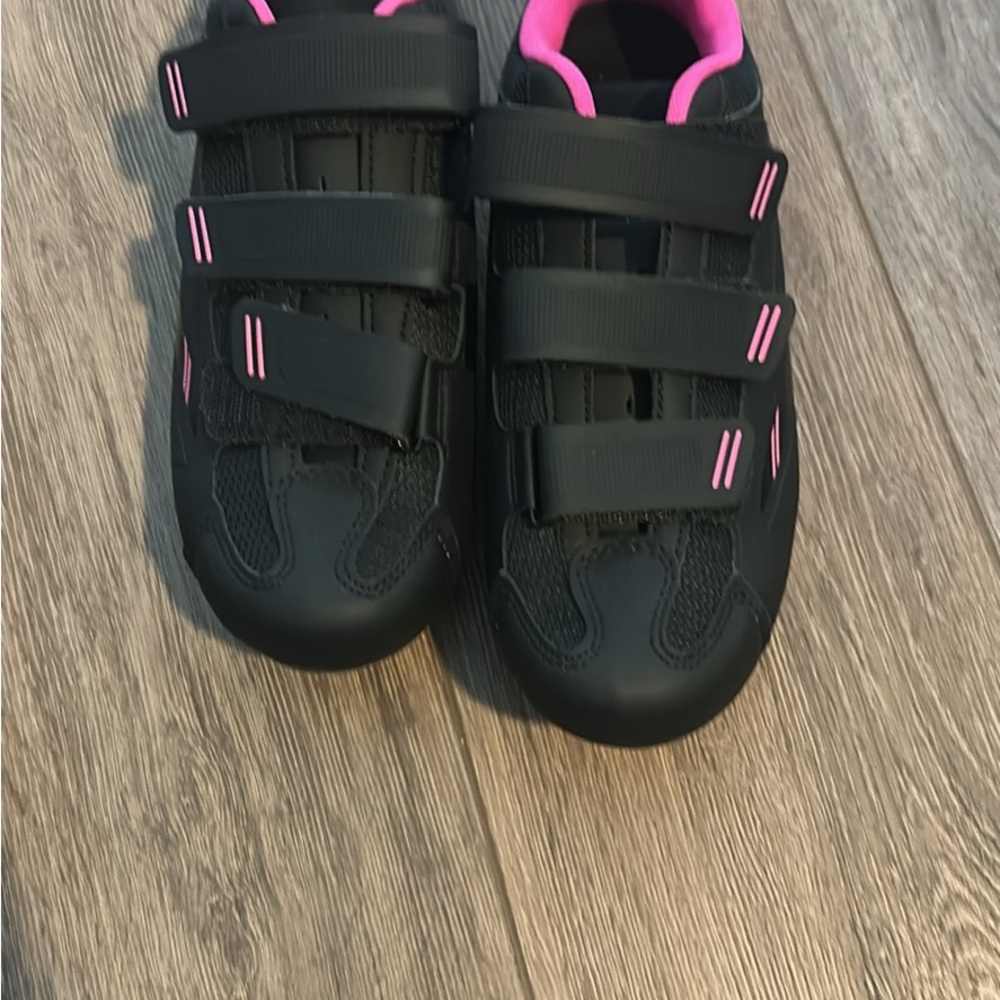 Women's Black and Pink Velcro Athletic Shoes